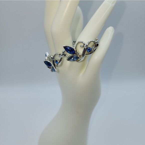 Vtg Style Two Tone Blue Rhinestones Silver w/Bracelet - Picture 11 of 14